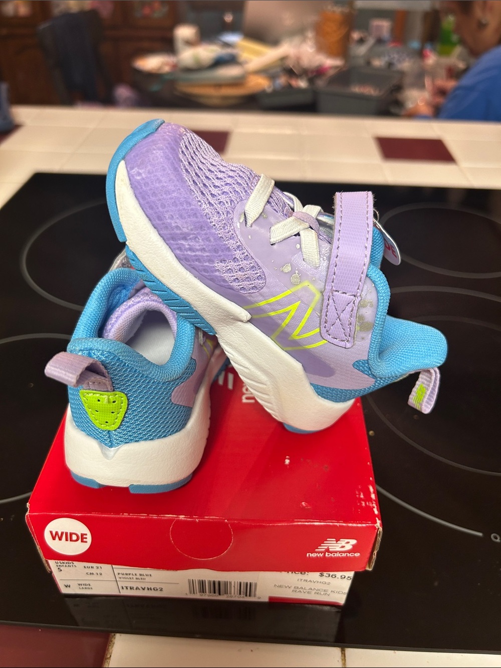 New Balance Kids Lavender and Blue Slip-On Sneakers with Neon Accent - Picture 3 of 5